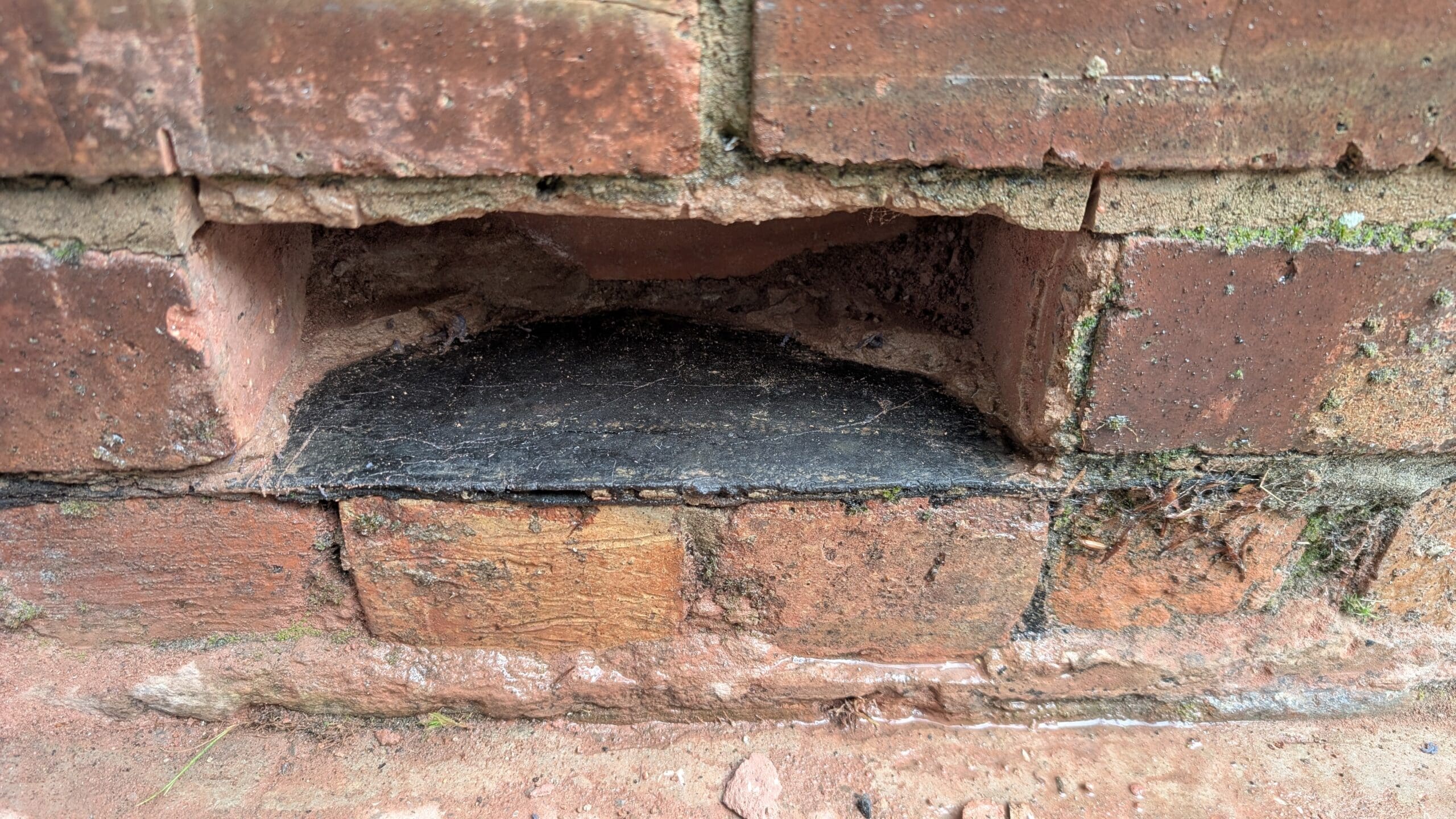 Exposed damp-proof course during a DampServe property inspection